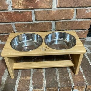 Elevated Bamboo Dog Feeder with Stainless Steel Bowls